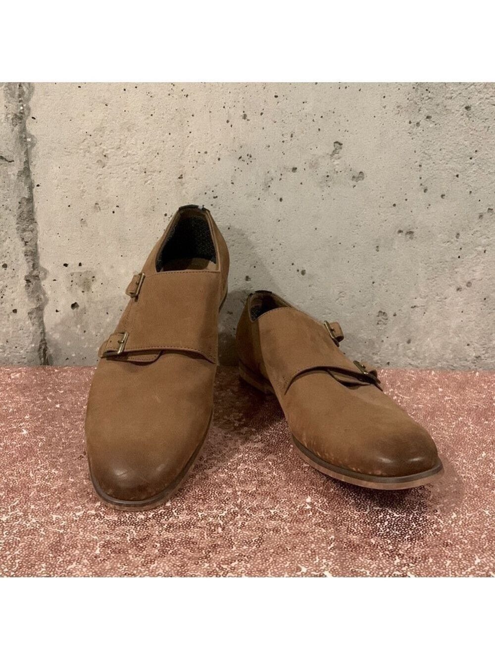 Aston Grey Carmel Color Hukle Double Monk Strap Oxfords For Men - Size 8